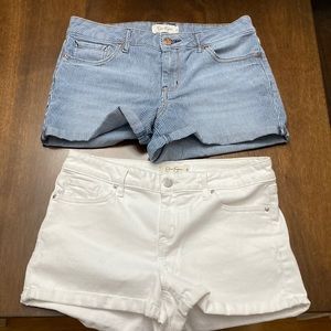 Jessica Simpson Size 29 Jean Shorts (2 Pairs) Solid White & White/Blue Striped